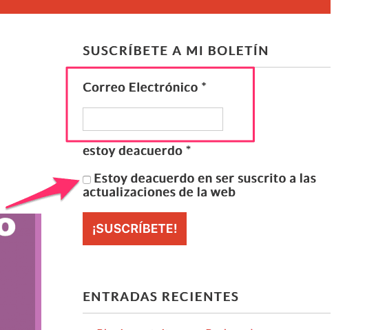 Formulario suscripción a la web joseconti.com